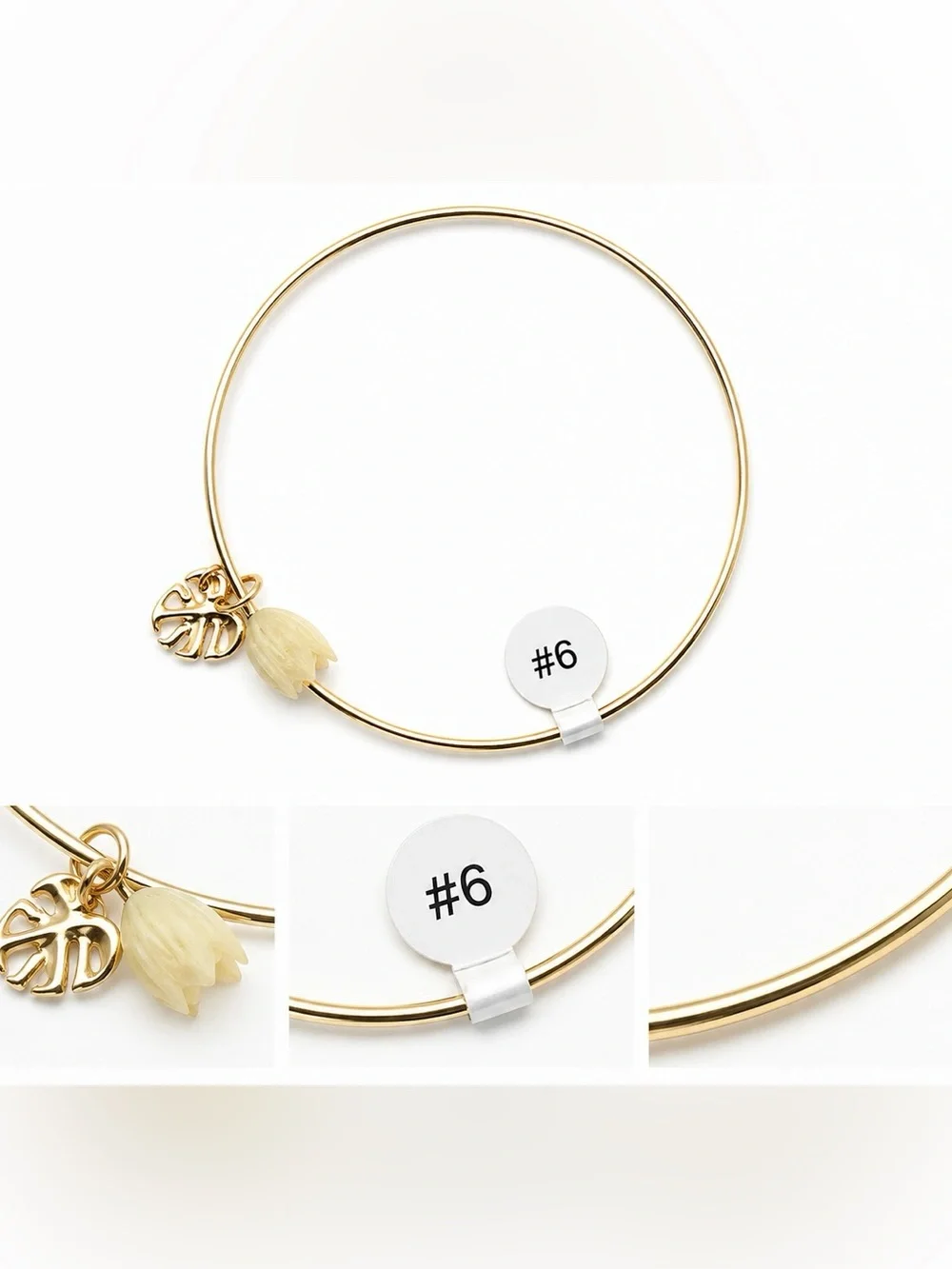Bohemian Hawaiian Gold-Plated Monstera & Jasmine Bangle Bracelet